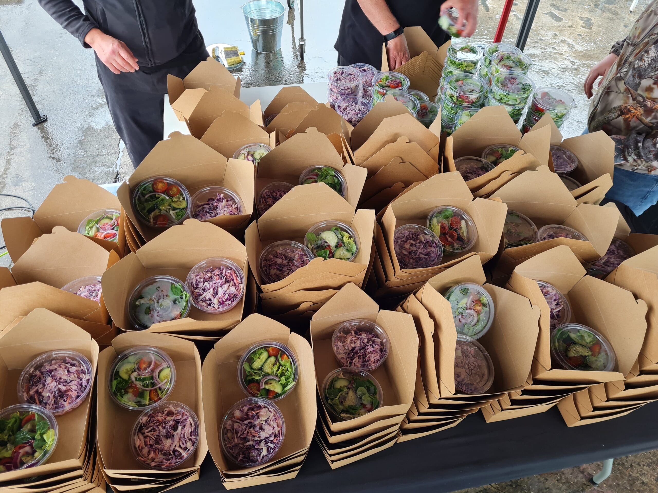 street food take away boxes with salads