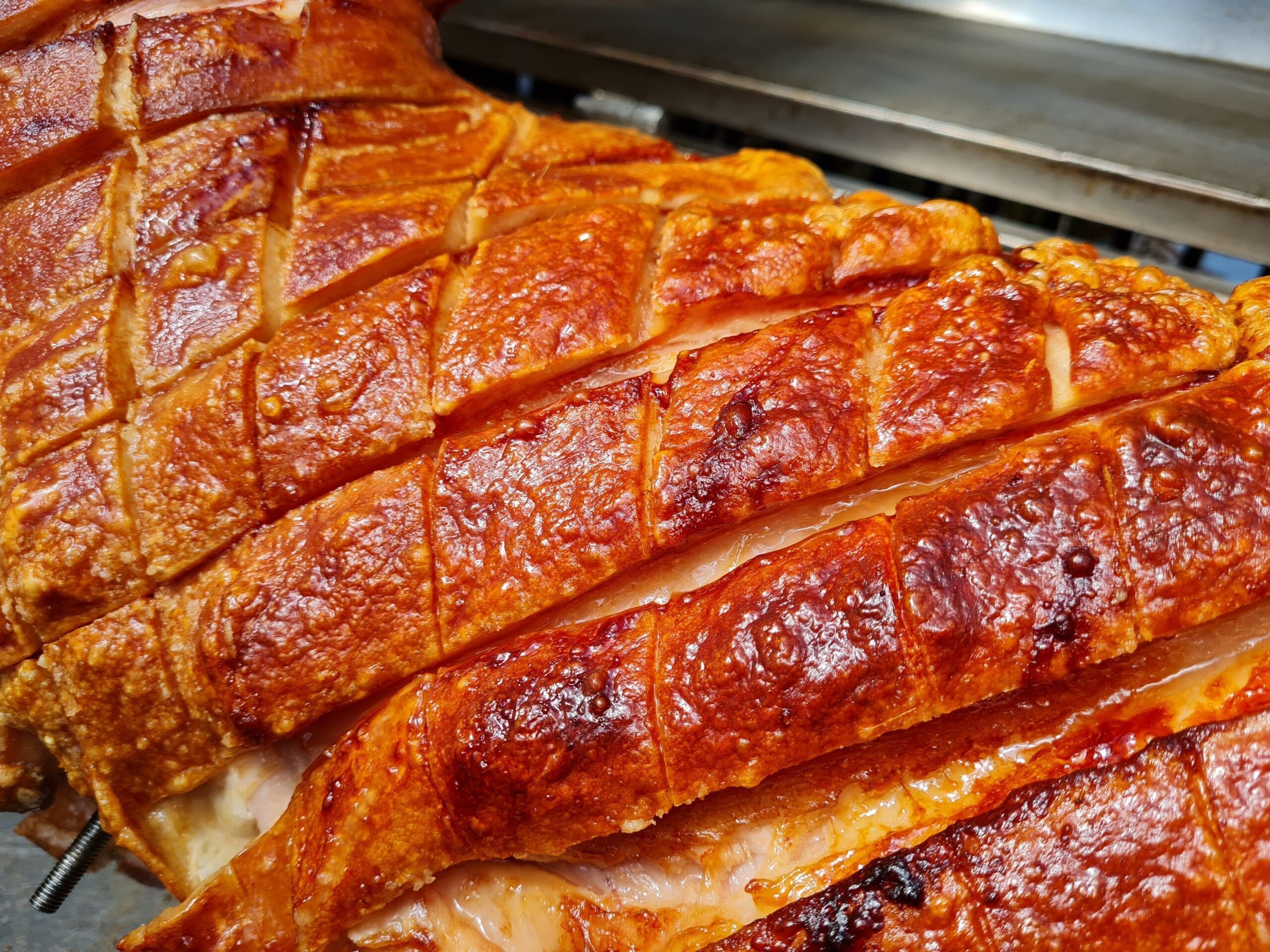 Crispy golden crackling on the hog