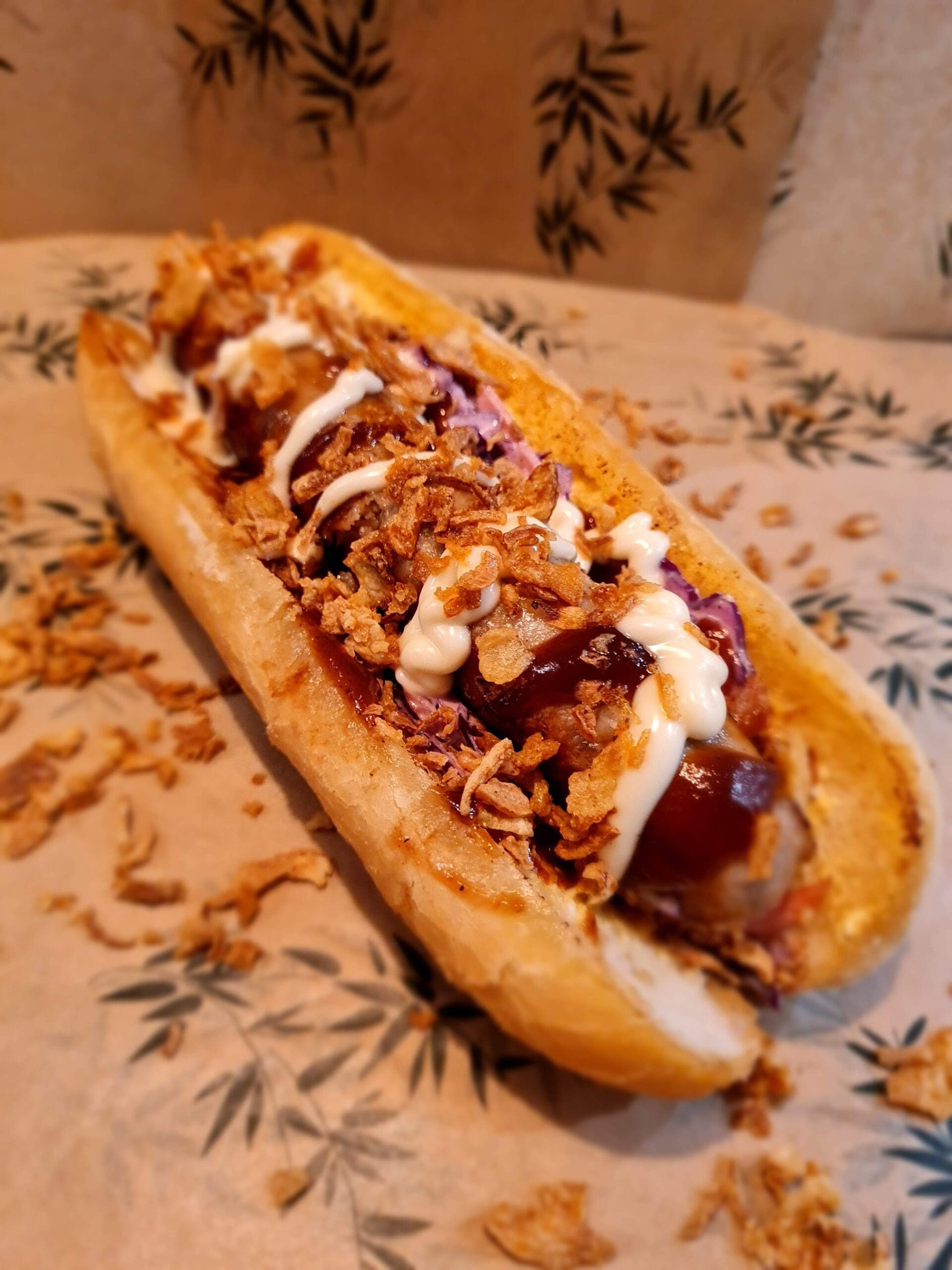 the makhulu footlong dog roll with crispy onions